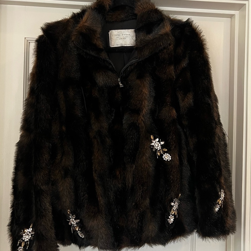 Zara Black Fur-Accented Coat